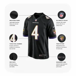 Details For Zay Flowers Black Ravens Team Game Jersey
