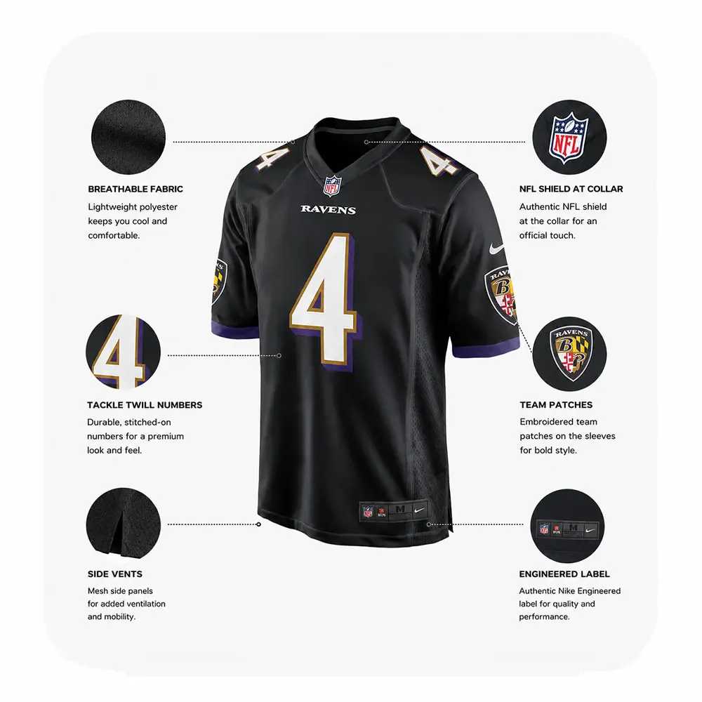 Details For Zay Flowers Black Ravens Team Game Jersey Details For Zay Flowers Black Ravens Team Game Jersey