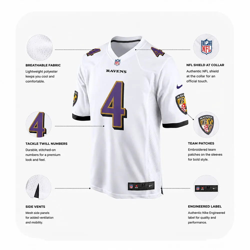 Details For Zay Flowers White Ravens Team Jersey Details For Zay Flowers White Ravens Team Jersey