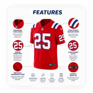 Details Marcus Jones New England Patriots Game Red Jersey