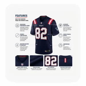 Details View Eli Raridon Patriots Team 82 Navy Game Jersey
