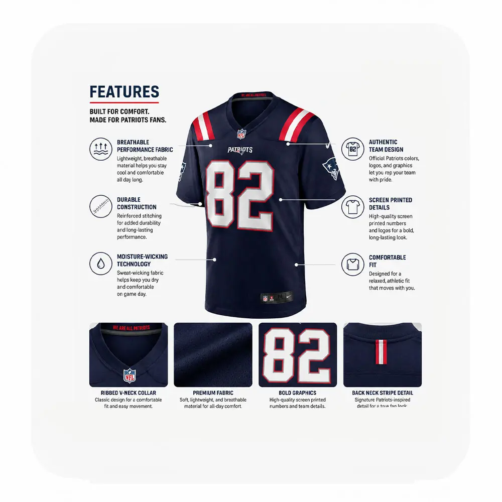 Details View Eli Raridon Patriots Team #82 Navy Game Jersey Details View Eli Raridon Patriots Team 82 Navy Game Jersey