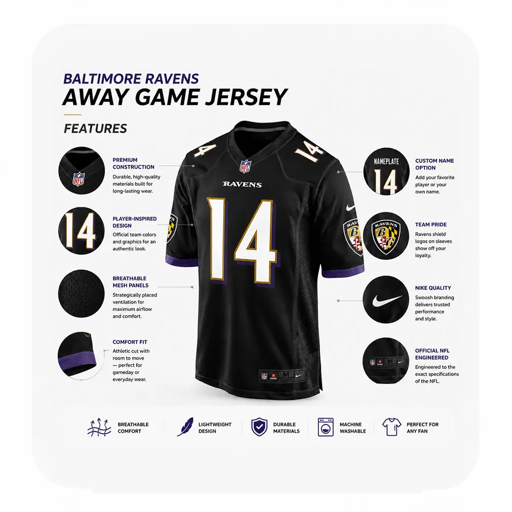 Details View For Kyle Hamilton Black Ravens Game Jersey Details View For Kyle Hamilton Black Ravens Game Jersey