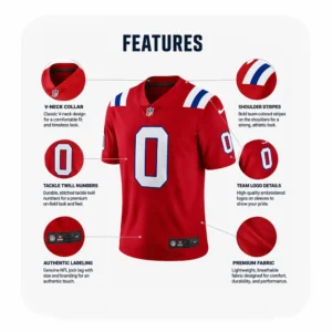 Details View For Patriots Team Christian Gonzalez Red Game Jersey