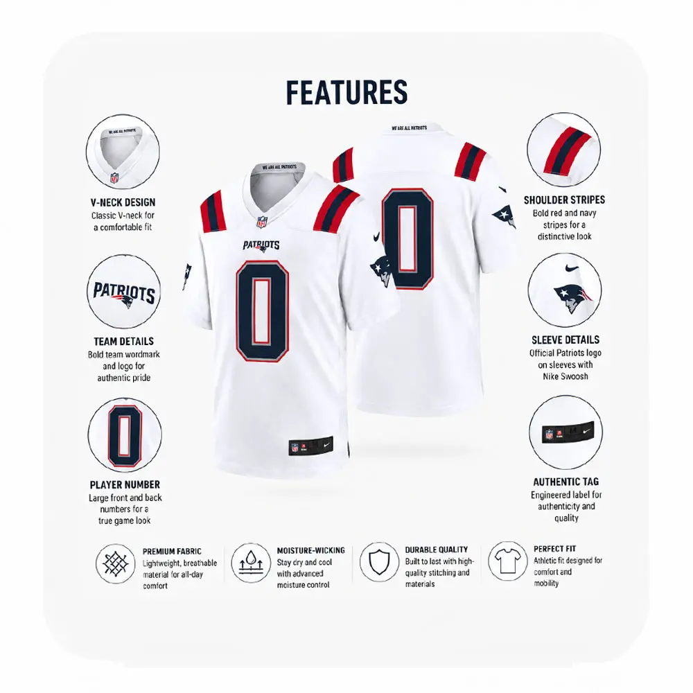 Details View New England Patriots Team Christian Gonzalez White Jersey Details View New England Patriots Team Christian Gonzalez White Jersey