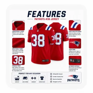 Details View Rhamondre Stevenson Red Patriots Team Game Jersey