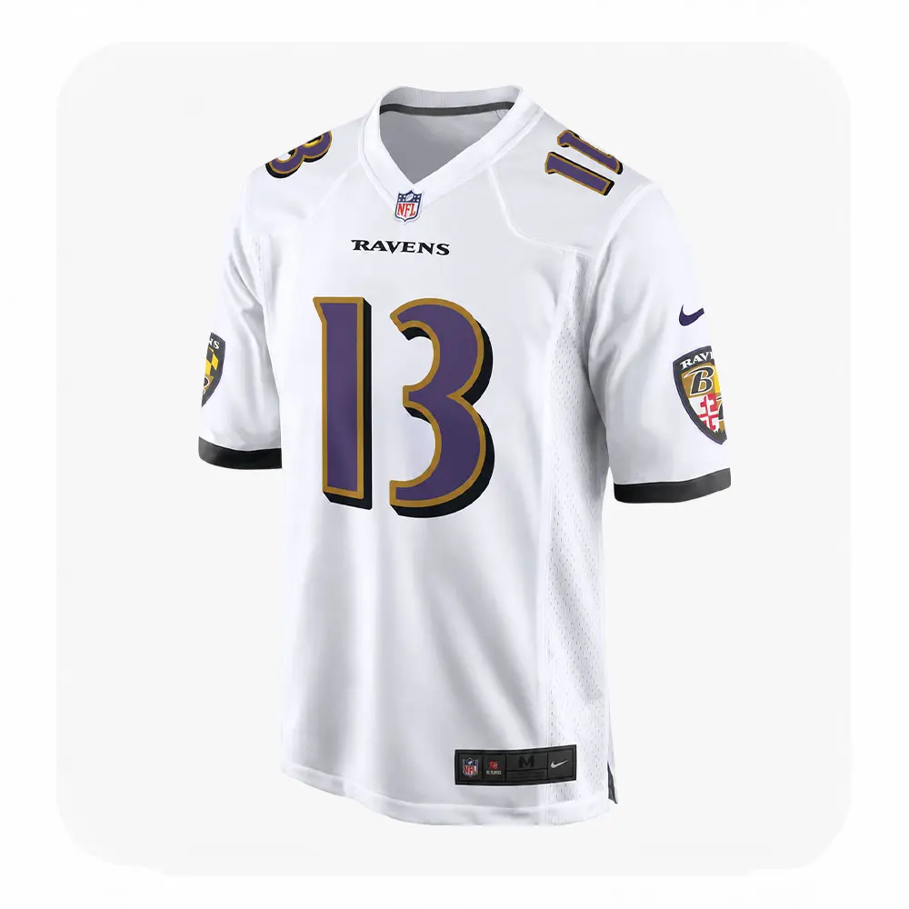 Front View For Elijah Sarratt White Ravens Team Jersey Front View For Elijah Sarratt White Ravens Team Jersey