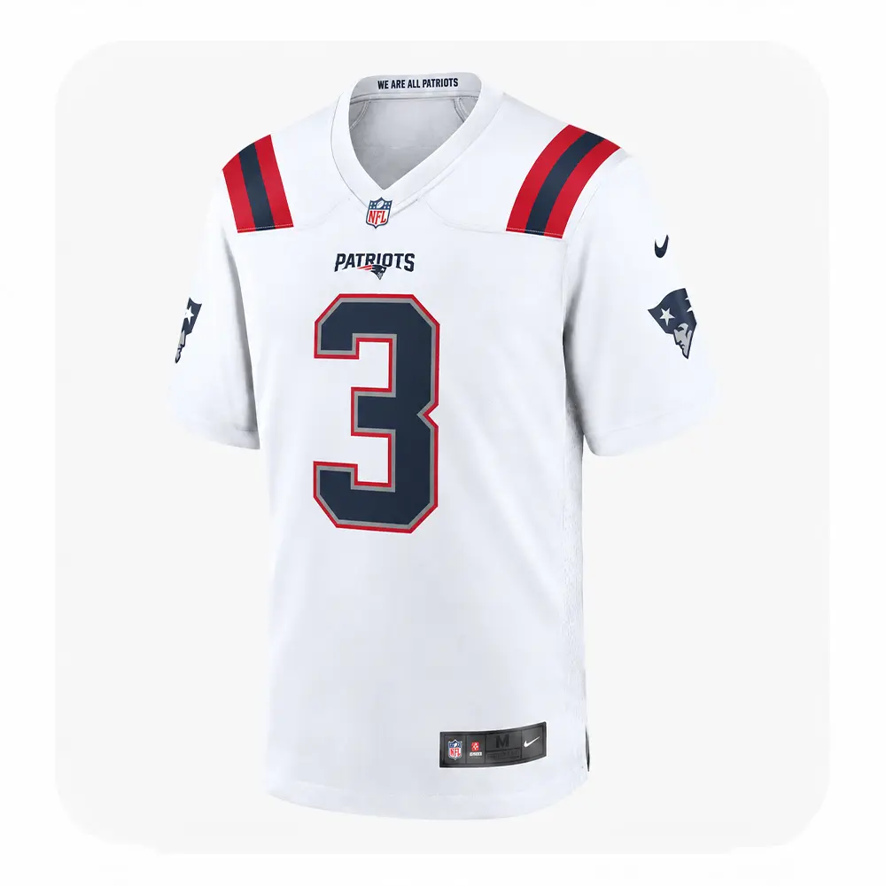 Front View For Men’s Demario Douglas White Patriots Jersey Front View For Mens Demario Douglas White Patriots Jersey