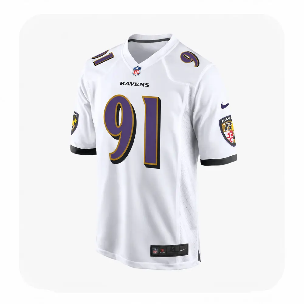 Front View For Trey Hendrickson White Game Baltimore Ravens Jersey Front View For Trey Hendrickson White Game Baltimore Ravens Jersey
