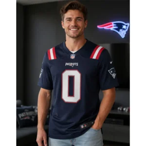 Look Patriots Game Christian Gonzalez Navy Jersey