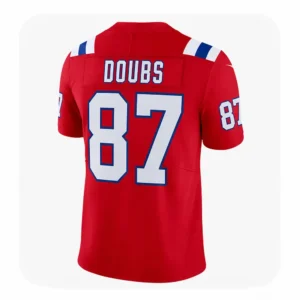 Romeo Doubs Red Patriots Team Game Jersey Back View