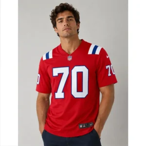 View Caedan Wallace Red 70 Patriots Game Jersey