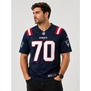 View For Caedan Wallace Navy New England Patriots Game Jersey