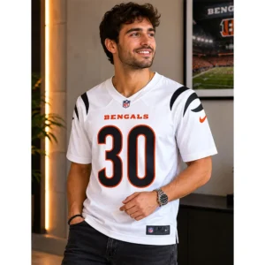 View For Chase Brown Bengals White Game Jersey