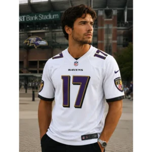 View For Diego Pavia White Baltimore Ravens Game Jersey