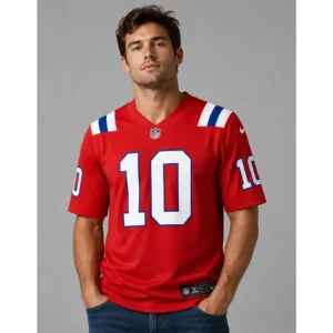 View For Drake Maye Patriots Team Game Red Jersey