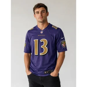 View For Elijah Sarratt Purple Ravens Team Game Jersey
