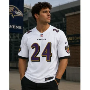 View For Malaki Starks Ravens White Game Jersey