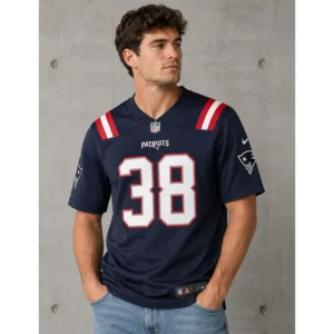View For Mens Rhamondre Stevenson Navy New England Patriots Game Jersey