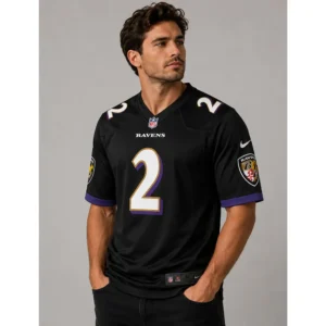 View For Nate Wiggins Ravens Black Game Jersey