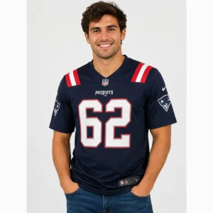 View For Niko Lalos 62 Patriots Team Navy Jersey