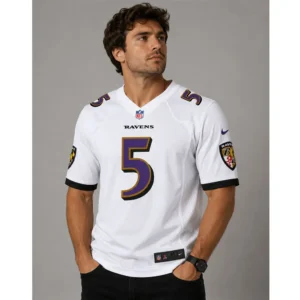 View For Ravens Tyler Huntley White Game Jersey