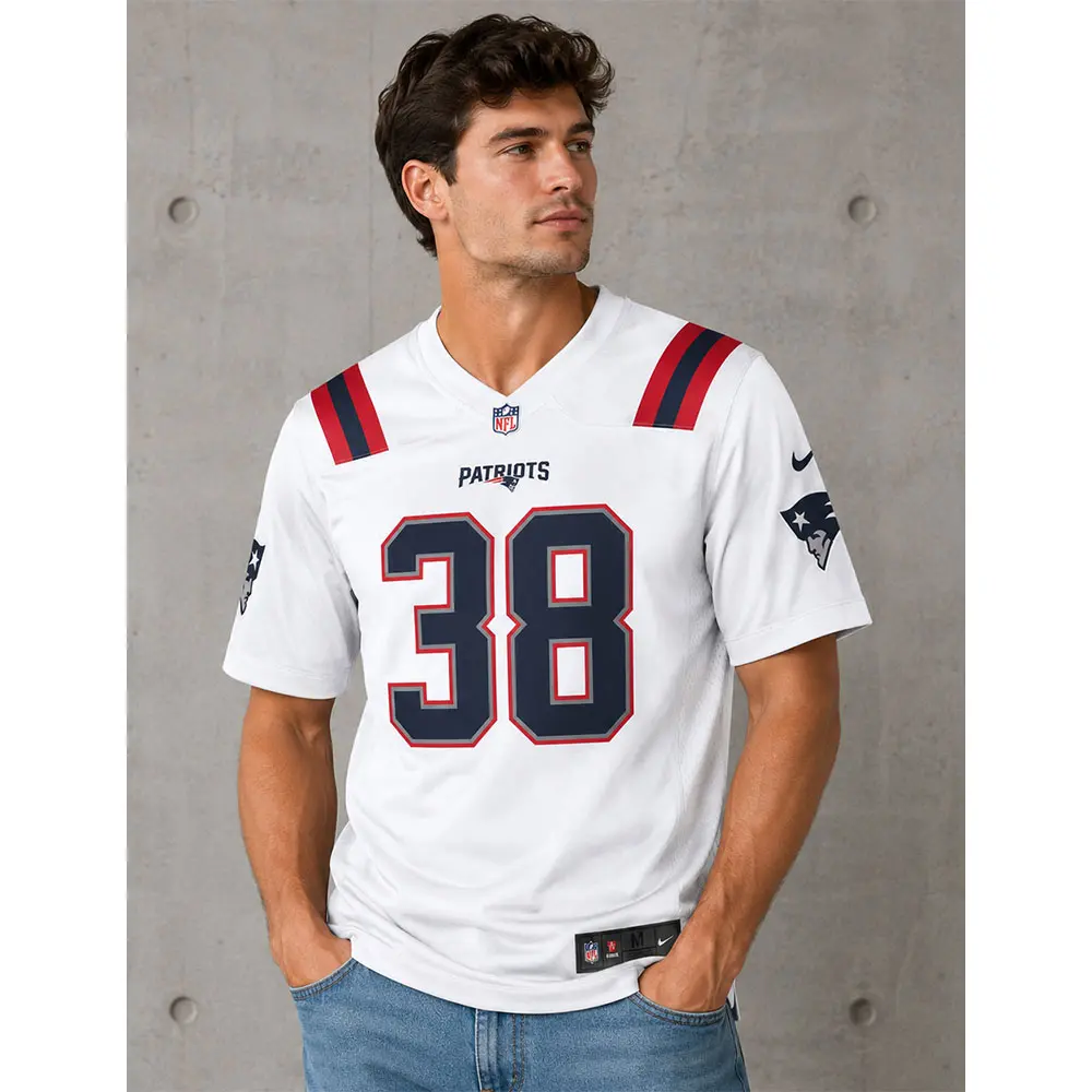 View Men's Rhamondre Stevenson White Patriots Game Jersey View Mens Rhamondre Stevenson White Patriots Game Jersey