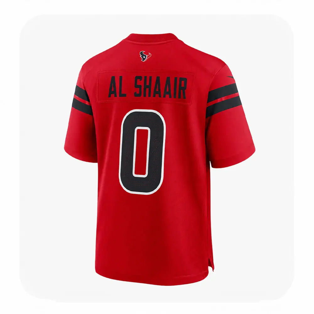 Back View For Azeez Al-Shaair Houston Texans Game Red Jersey Back View For Azeez Al Shaair Houston Texans Game Red Jersey