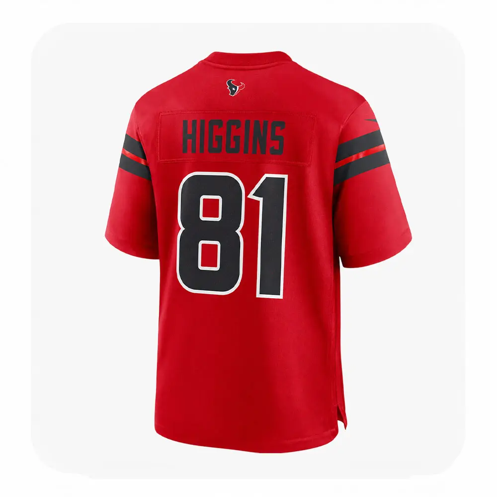 Back View For Jayden Higgins Texans Game Red Jersey Back View For Jayden Higgins Texans Game Red Jersey