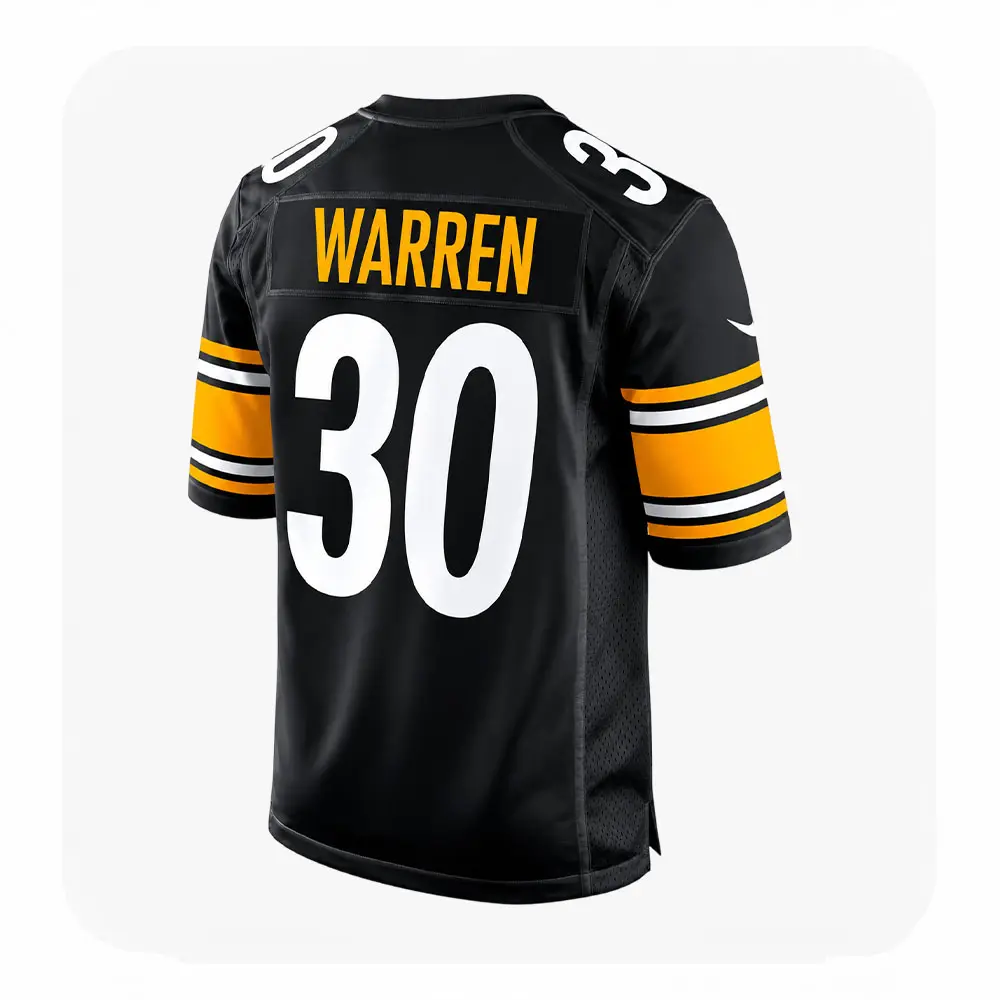 Back View For Jaylen Warren Pittsburgh Steelers Game Black Jersey Back View For Jaylen Warren Pittsburgh Steelers Game Black Jersey