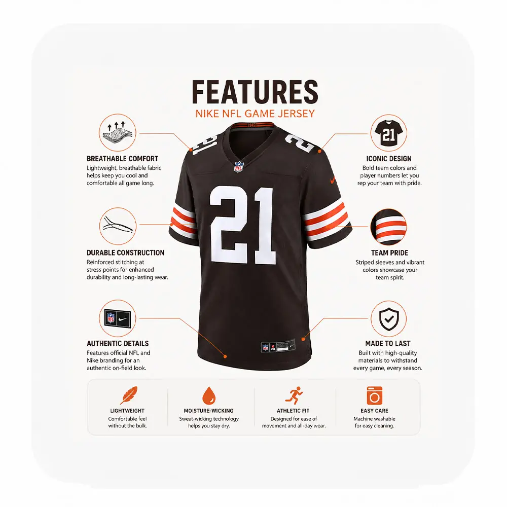 Details Denzel Ward Cleveland Browns Game Brown Jersey Details Denzel Ward Cleveland Browns Game Brown Jersey