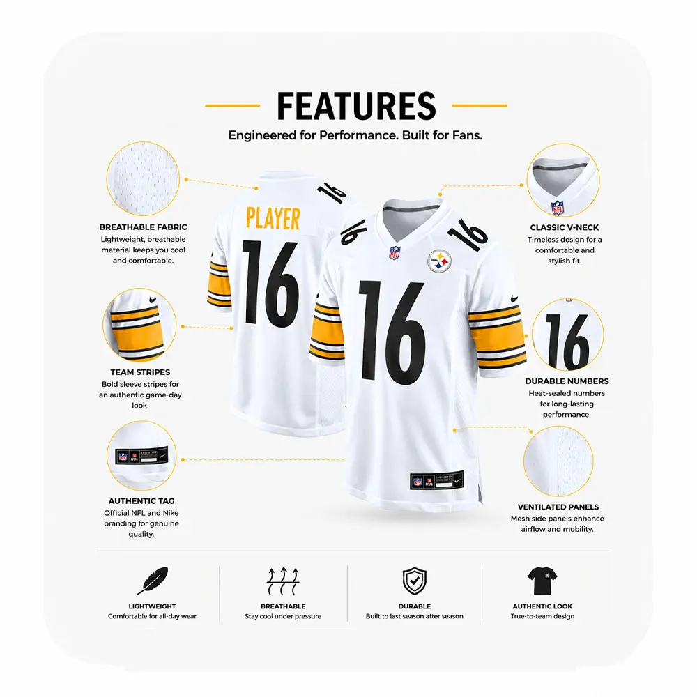 Details For Drew Allar Pittsburgh Steelers Game White Jersey Details For Drew Allar Pittsburgh Steelers Game White Jersey