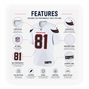 Details For Jayden Higgins Texans Team White Game Jersey