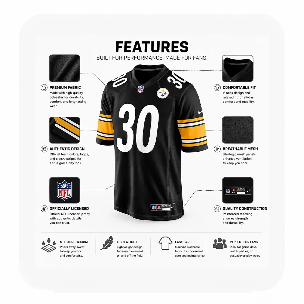 Details For Jaylen Warren Pittsburgh Steelers Game Black Jersey Details For Jaylen Warren Pittsburgh Steelers Game Black Jersey