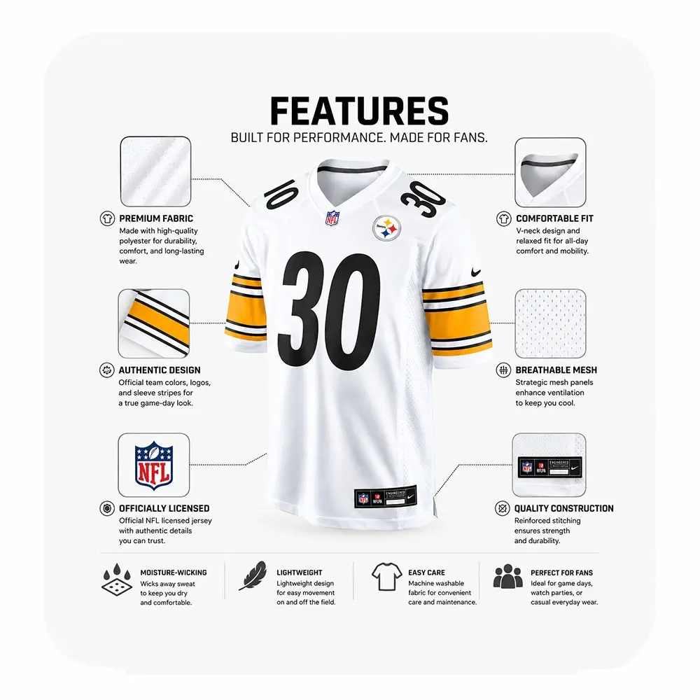 Details For Jaylen Warren Pittsburgh Steelers White Game Jersey Details For Jaylen Warren Pittsburgh Steelers White Game Jersey