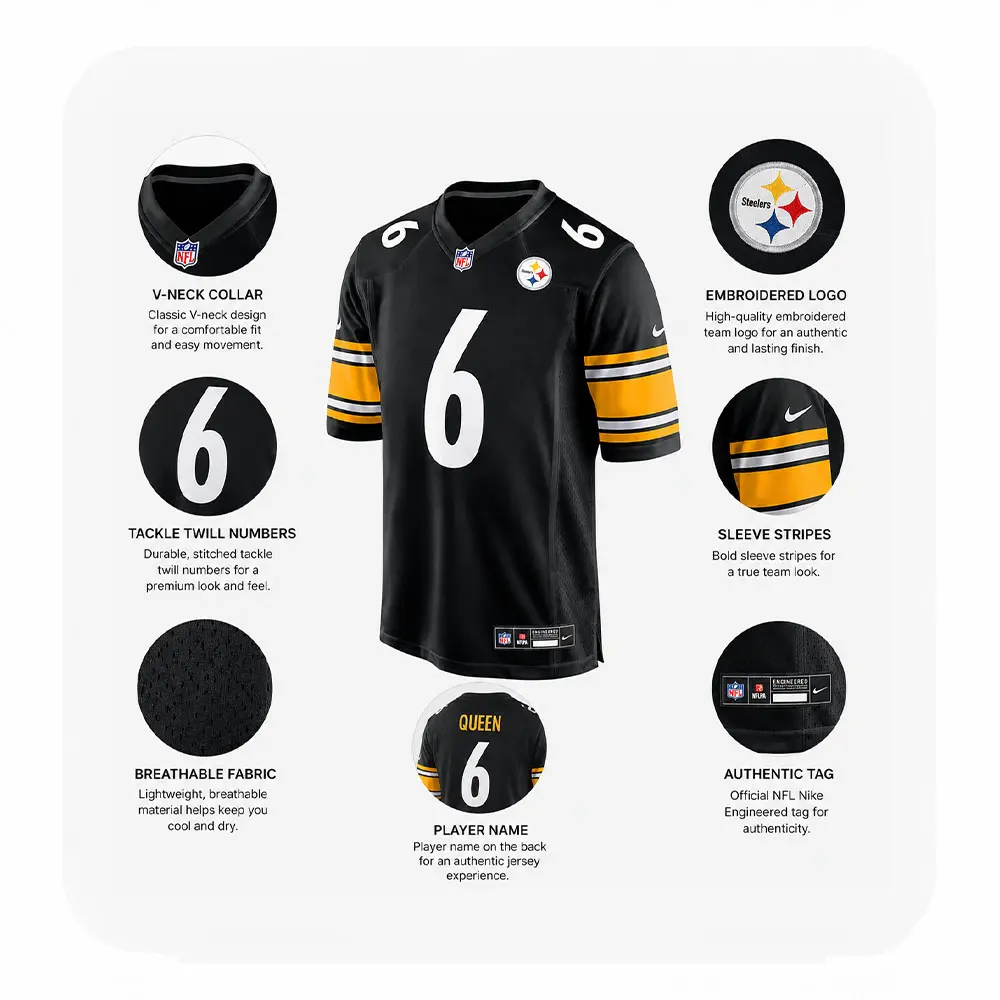 Details For Patrick Queen Steelers Team Black Jersey Details For Patrick Queen Steelers Team Black Jersey