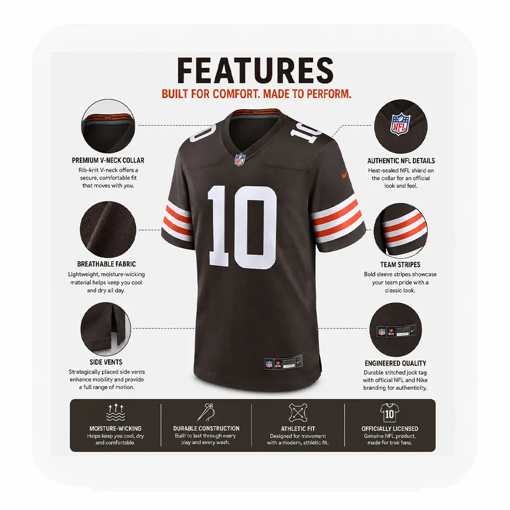 Details For Quinshon Judkins Brown Team Cleveland Browns Jersey Details For Quinshon Judkins Brown Team Cleveland Browns Jersey