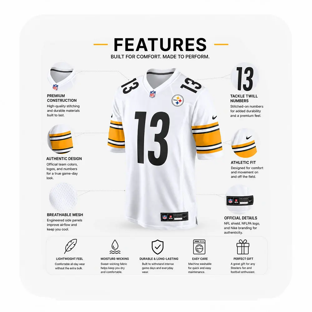 Details For Rico Dowdle Steelers Team Game White Jersey Details For Rico Dowdle Steelers Team Game White Jersey