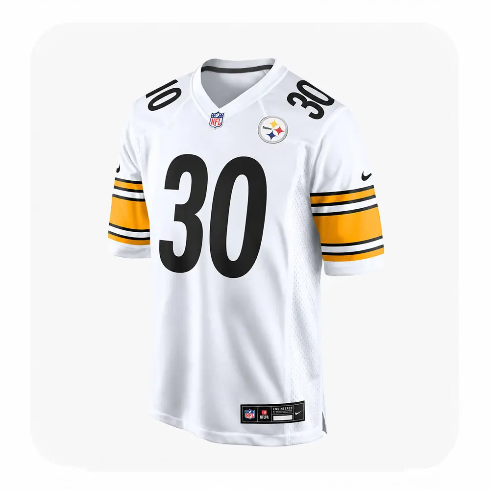Front View For Jaylen Warren Pittsburgh Steelers White Game Jersey Front View For Jaylen Warren Pittsburgh Steelers White Game Jersey