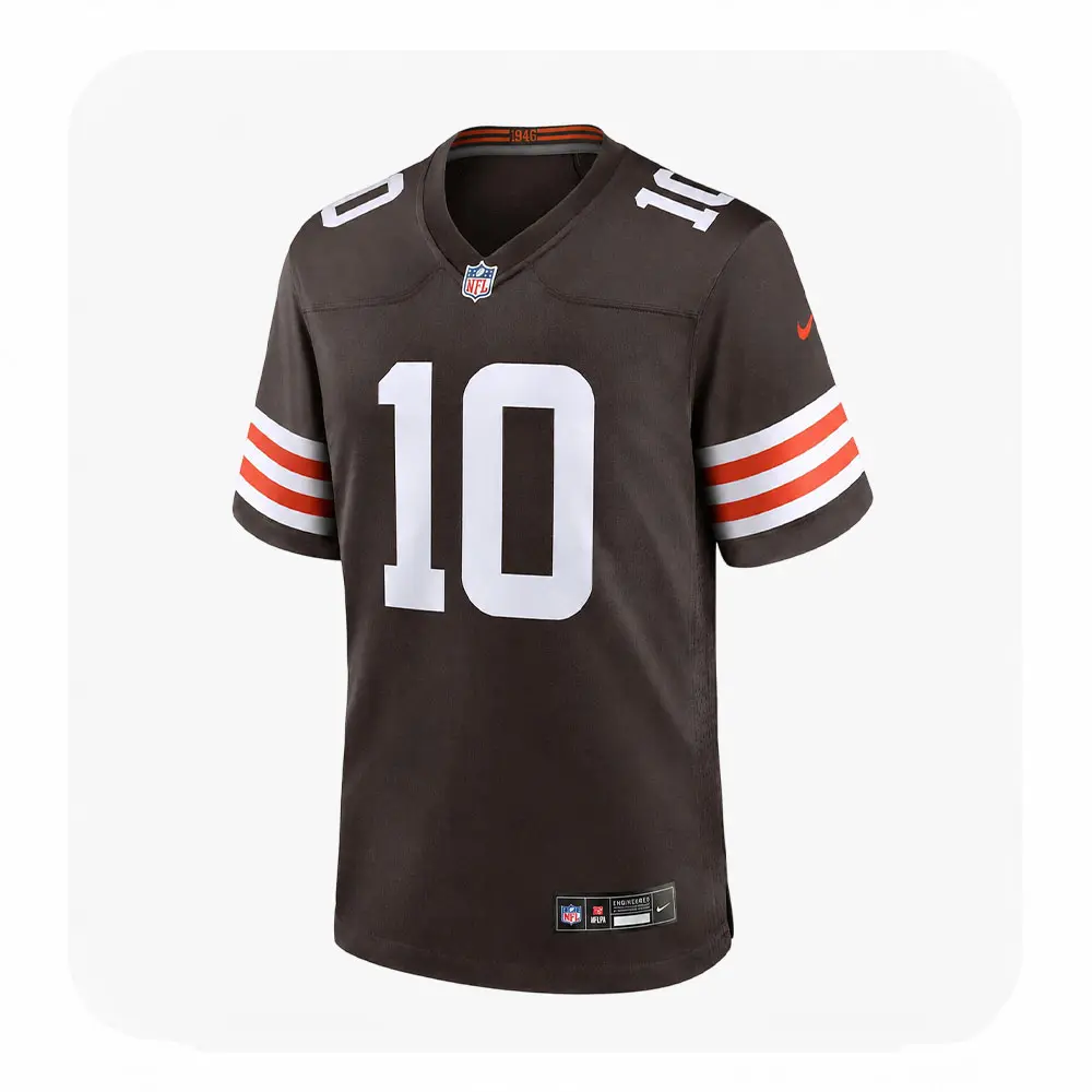 Front View For Quinshon Judkins Brown Team Cleveland Browns Jersey Front View For Quinshon Judkins Brown Team Cleveland Browns Jersey