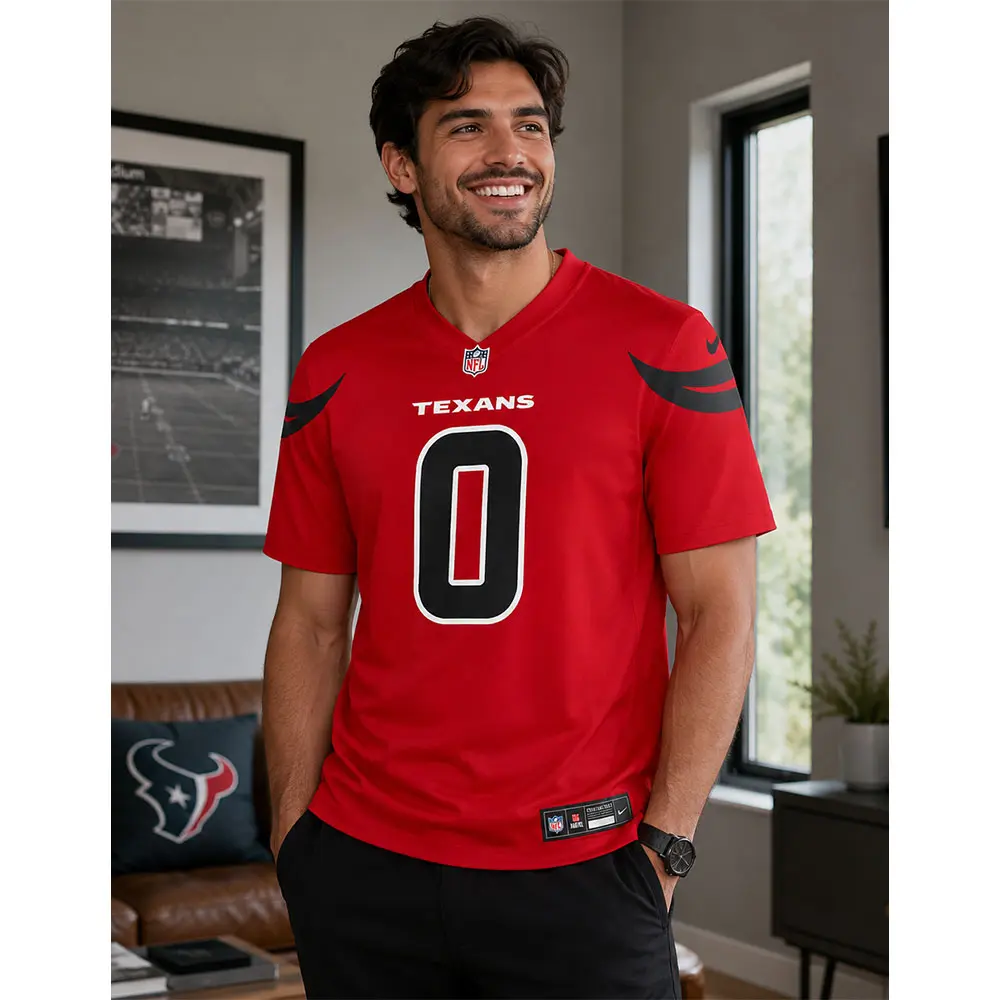 View For Azeez Al-Shaair Houston Texans Game Red Jersey View For Azeez Al Shaair Houston Texans Game Red Jersey