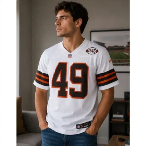 View For Carson Schwesinger Cleveland Browns Game White Jersey