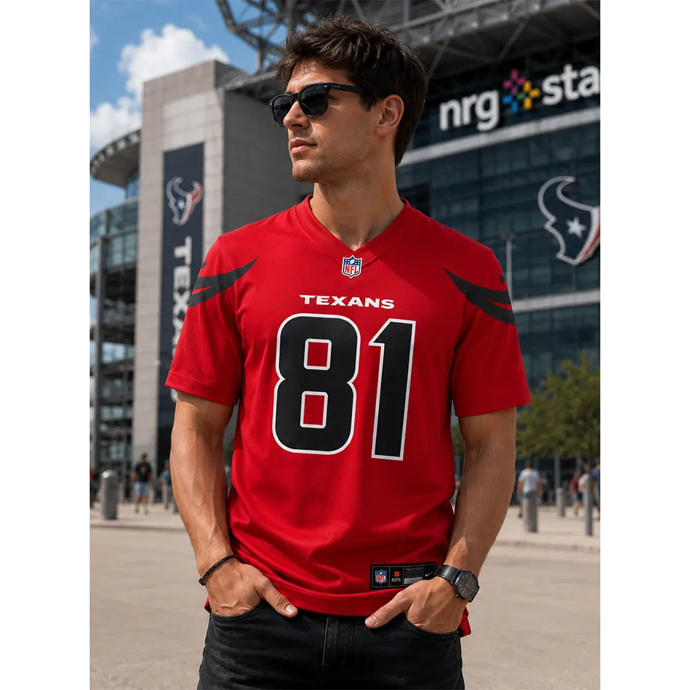 View For Jayden Higgins Texans Game Red Jersey View For Jayden Higgins Texans Game Red Jersey