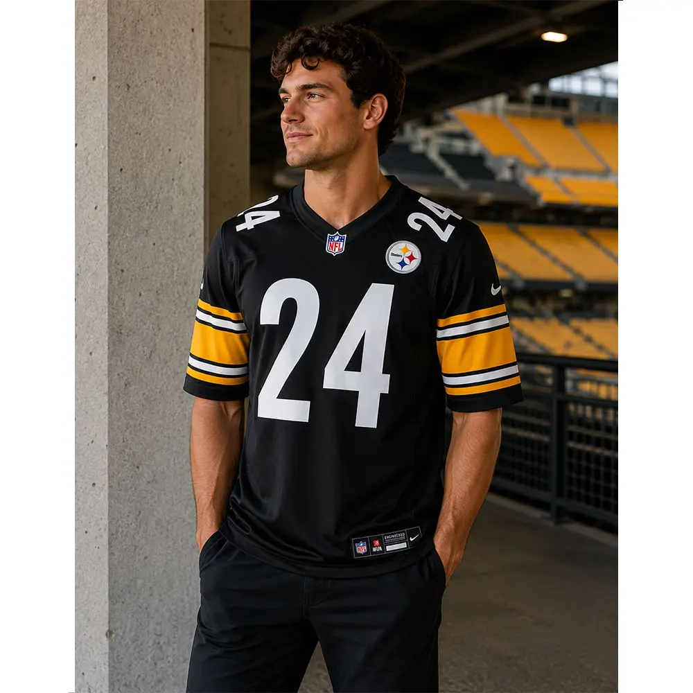 View For Joey Porter Jr Pittsburgh Steelers Game Black Jersey View For Joey Porter Jr Pittsburgh Steelers Game Black Jersey