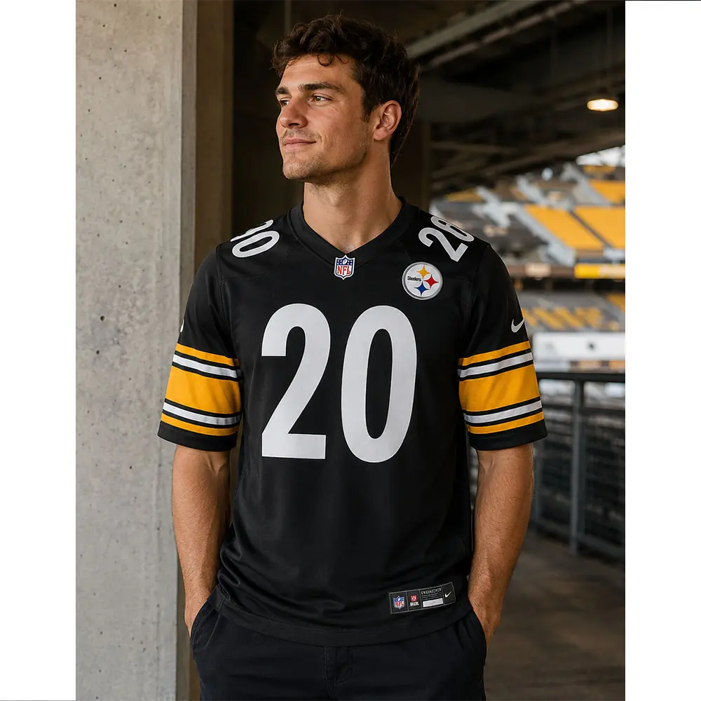 View For Kaleb Johnson Pittsburgh Steelers Black Game Jersey View For Kaleb Johnson Pittsburgh Steelers Black Game Jersey