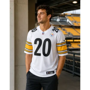 View For Kaleb Johnson Steelers White Game Jersey
