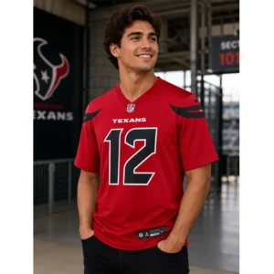 View For Nico Collins Houston Texans Game Red Jersey