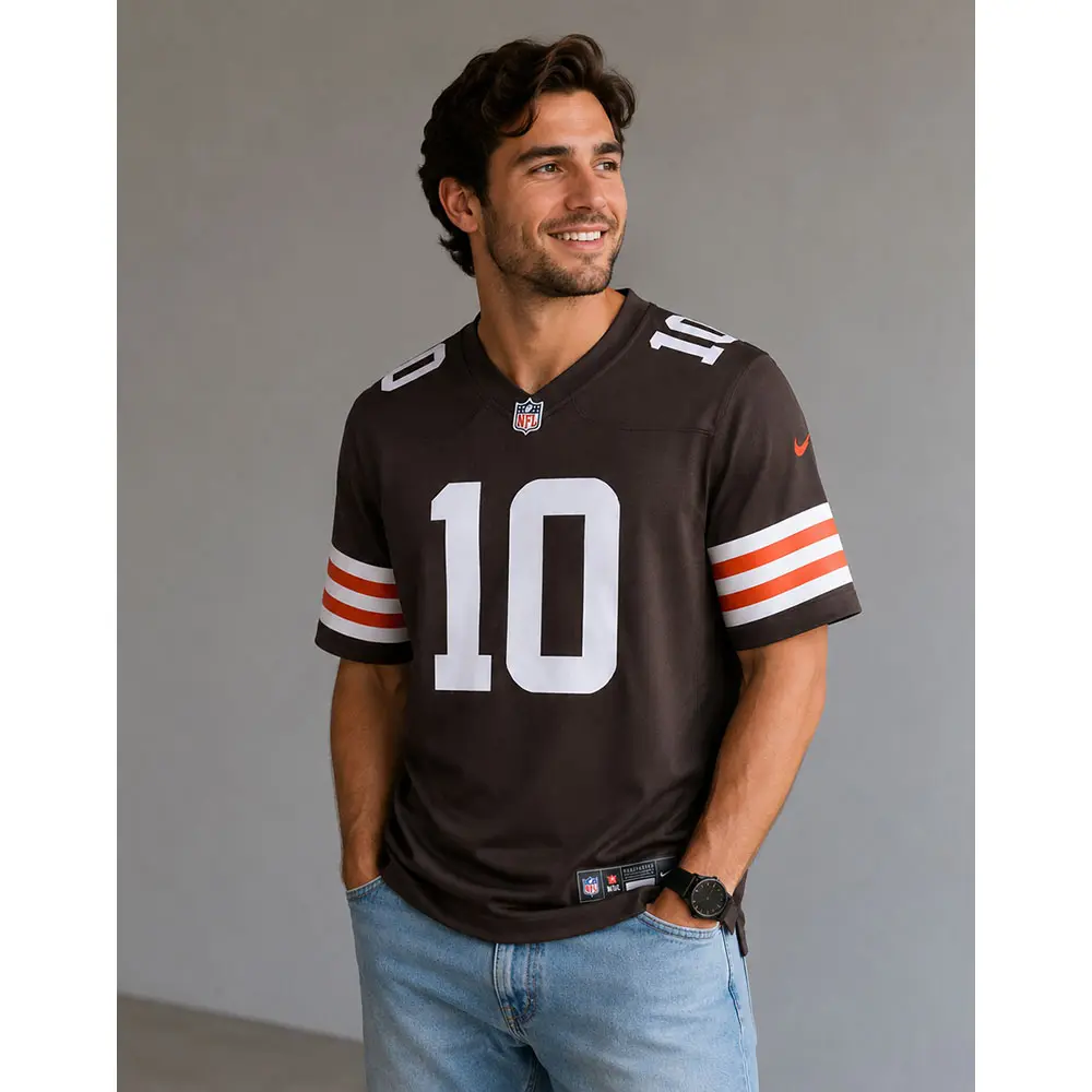 View For Quinshon Judkins Brown Team Cleveland Browns Jersey View For Quinshon Judkins Brown Team Cleveland Browns Jersey