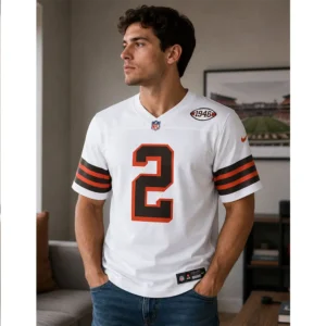 View For Shedeur Sanders Browns 2 White Game Jersey