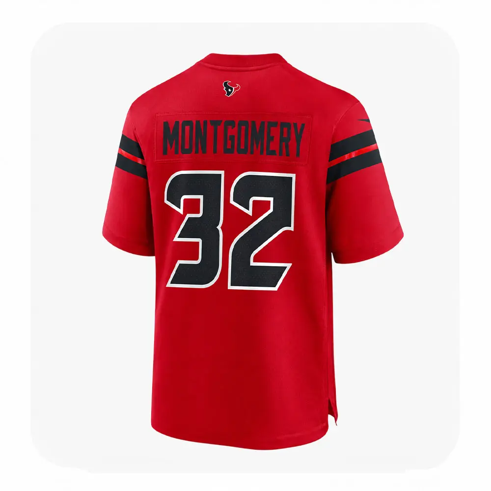 Back View For David Montgomery Red Houston Texans Game Jersey Back View For David Montgomery Red Houston Texans Game Jersey